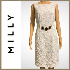 MILLY Textured Cream Sleeveless Sheath Dress with Waist Detail Size 2 NWT